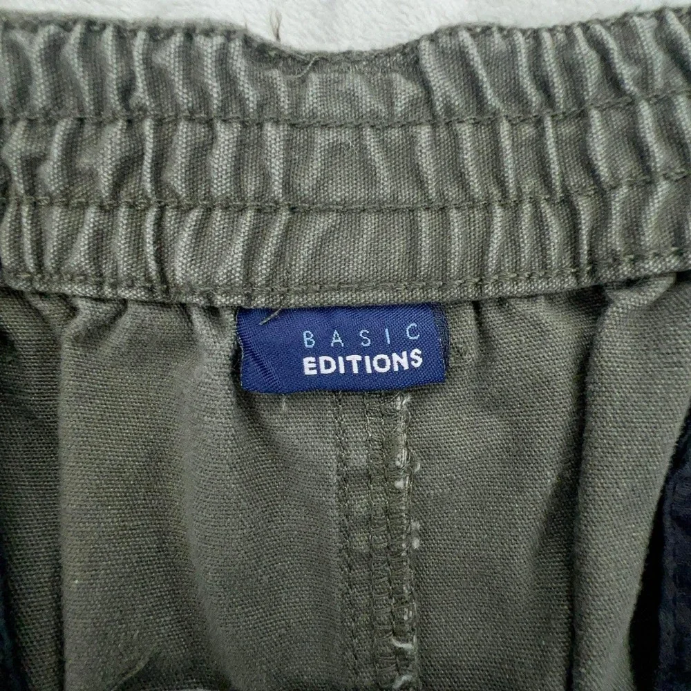 Basic Editions Mens Cargo Shorts Olive Green Elastic Waist‎ Cotton XXL